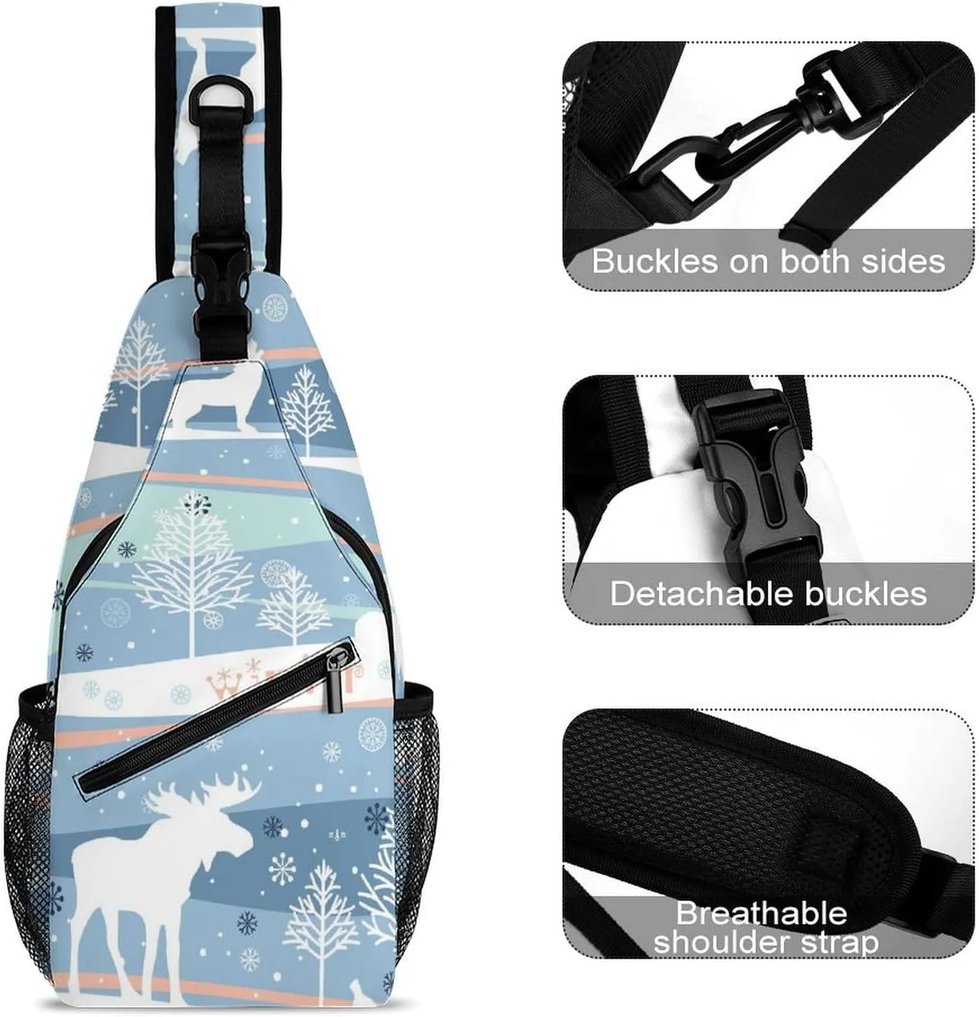 Winter-pattern Sling Backpack, Crossbody Shoulder Bag, Chest Bags for Outdoor Travel Fitness, 38x20cm, Style-2
