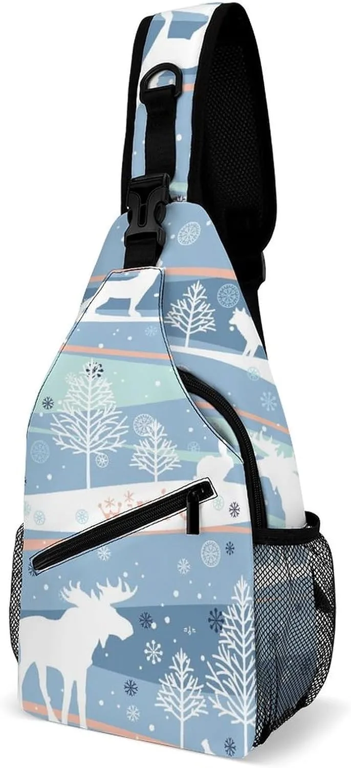 Winter-pattern Sling Backpack, Crossbody Shoulder Bag, Chest Bags for Outdoor Travel Fitness, 38x20cm, Style-2