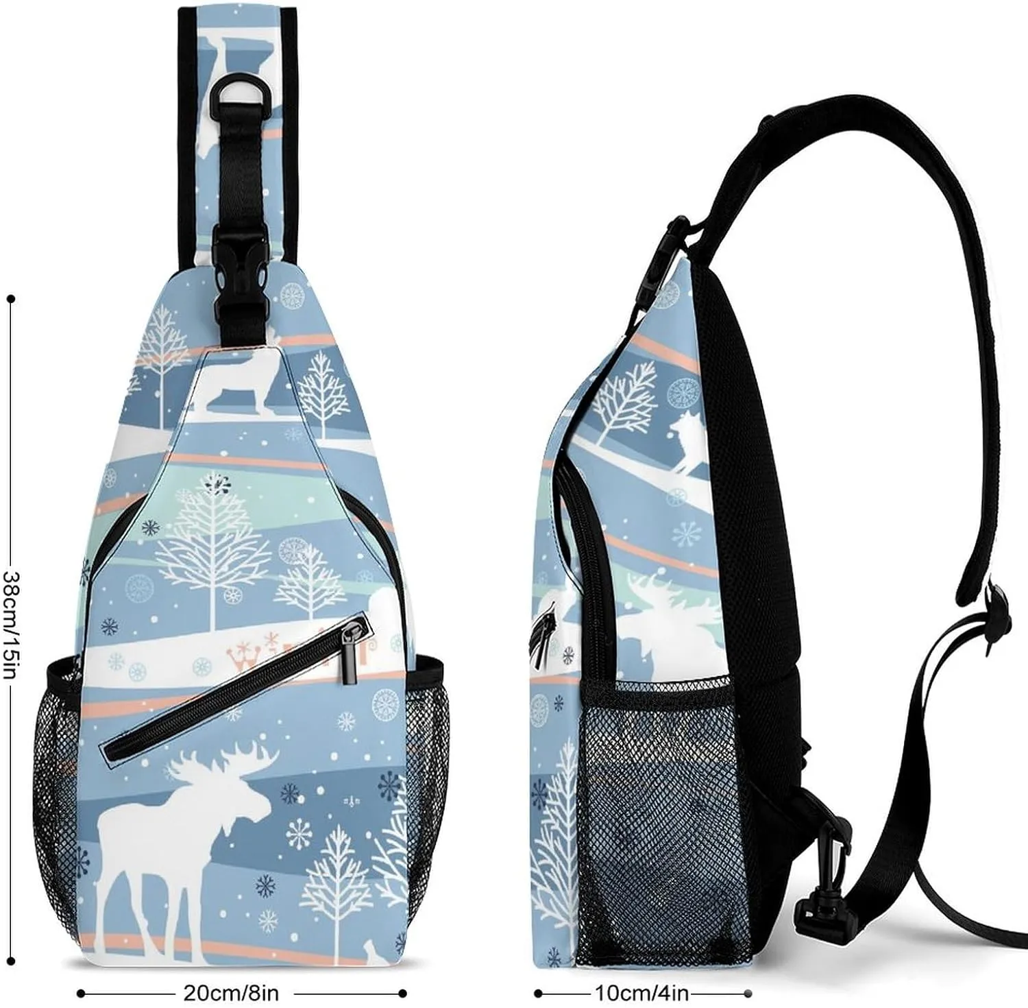Winter-pattern Sling Backpack, Crossbody Shoulder Bag, Chest Bags for Outdoor Travel Fitness, 38x20cm, Style-2