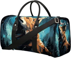 Wolf Printed Travel Duffel Bag for Women Men Waterproof Foldable Overnight Weekender Bag Large Capacity Sports Gym Bag