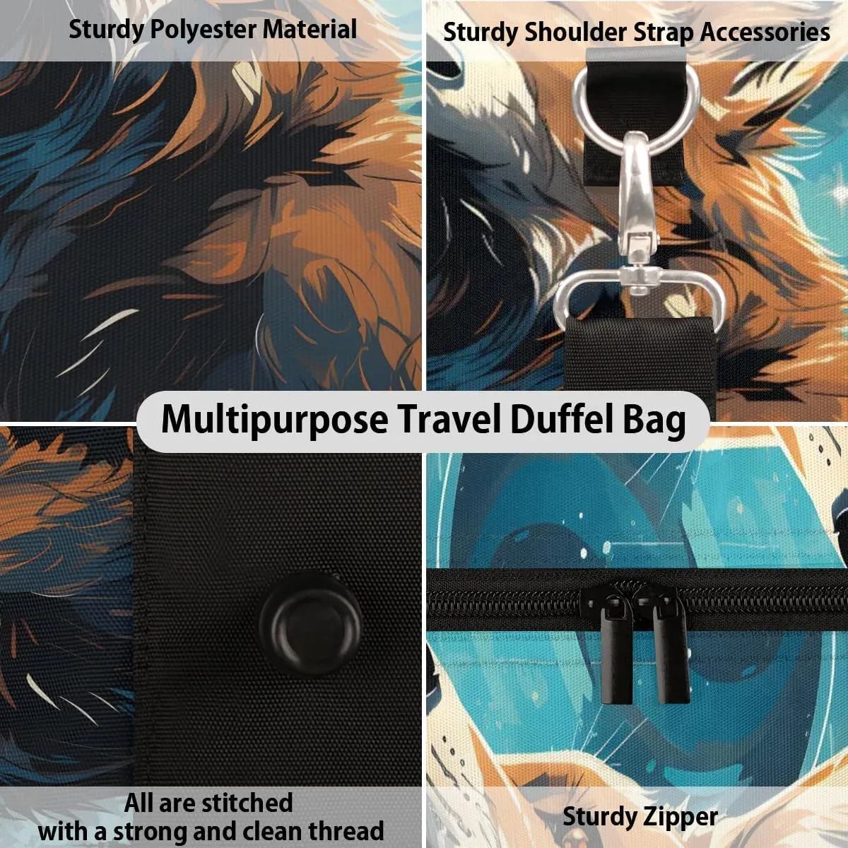 Wolf Printed Travel Duffel Bag for Women Men Waterproof Foldable Overnight Weekender Bag Large Capacity Sports Gym Bag