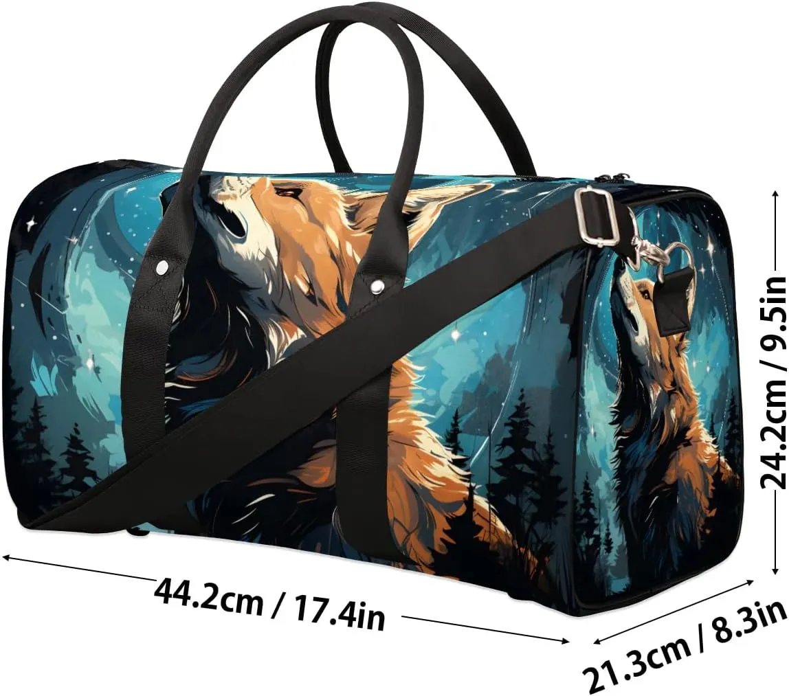 Wolf Printed Travel Duffel Bag for Women Men Waterproof Foldable Overnight Weekender Bag Large Capacity Sports Gym Bag