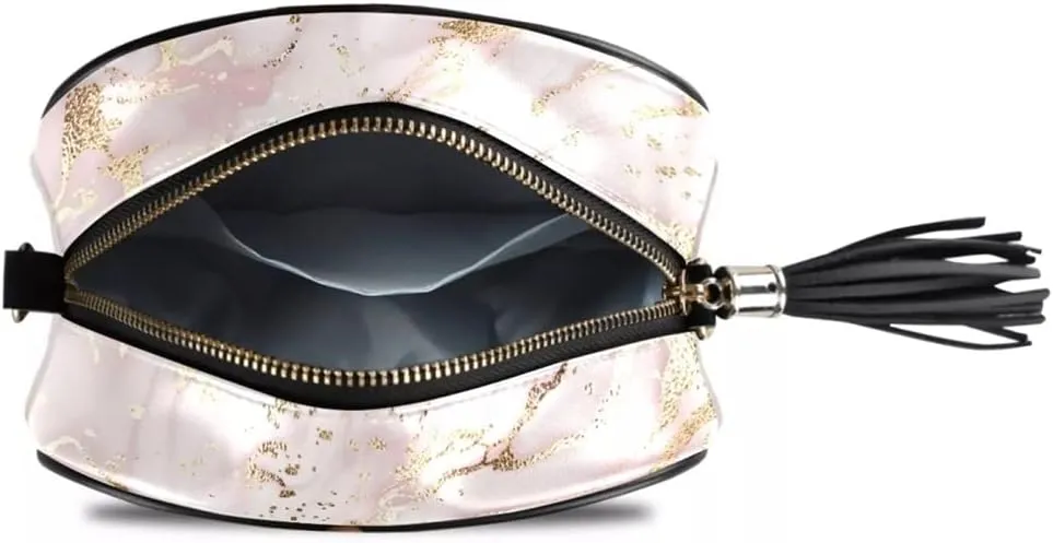 Women Crossbody Bag Rose Glitter Marble Print Leather Chain Shoulder Messenger Bags Female Handbag and Purse