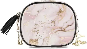 Women Crossbody Bag Rose Glitter Marble Print Leather Chain Shoulder Messenger Bags Female Handbag and Purse
