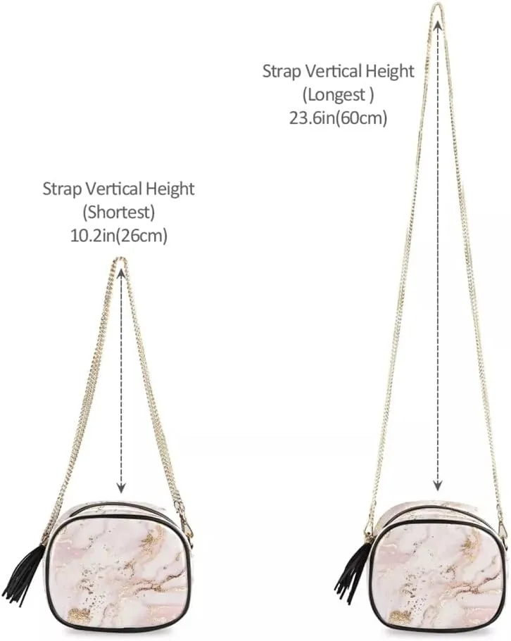 Women Crossbody Bag Rose Glitter Marble Print Leather Chain Shoulder Messenger Bags Female Handbag and Purse