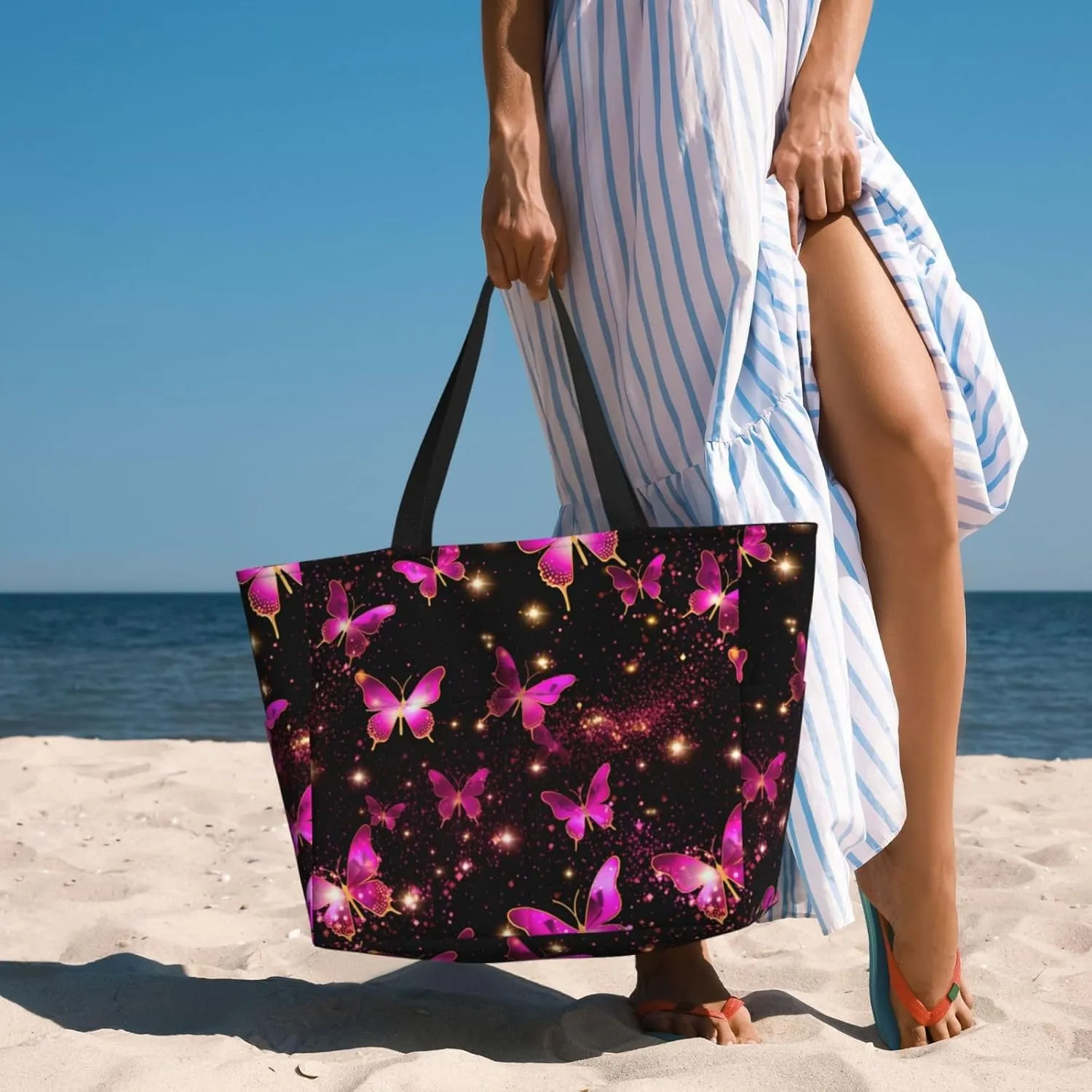 Women Large Beach Bag Travel Weekender Foldable Tote Bag for Pool Beach Vacation Gym