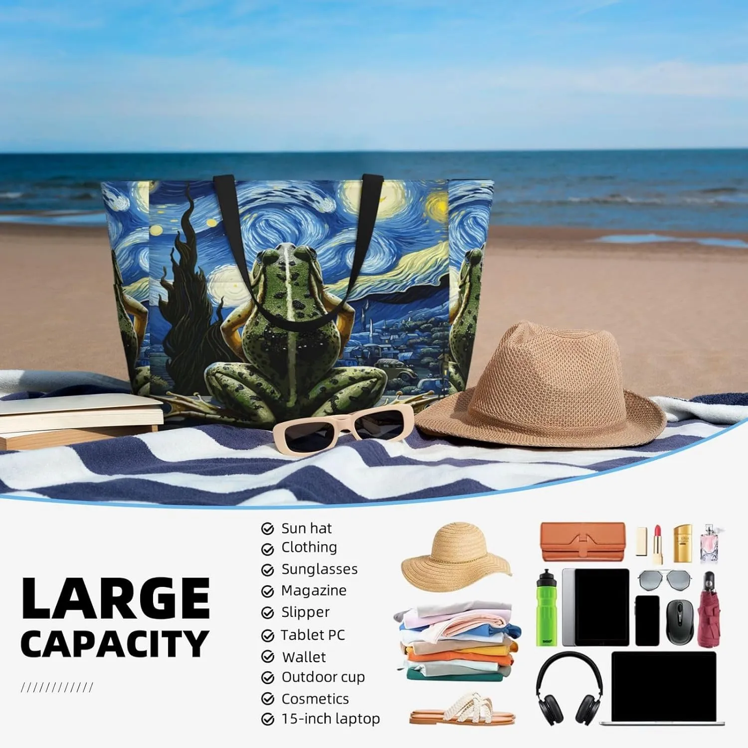 Women Large Beach Bag Travel Weekender Foldable Tote Bag for Pool Beach Vacation Gym
