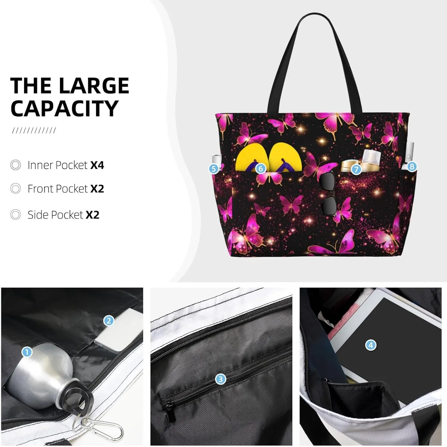 Women Large Beach Bag Travel Weekender Foldable Tote Bag for Pool Beach Vacation Gym