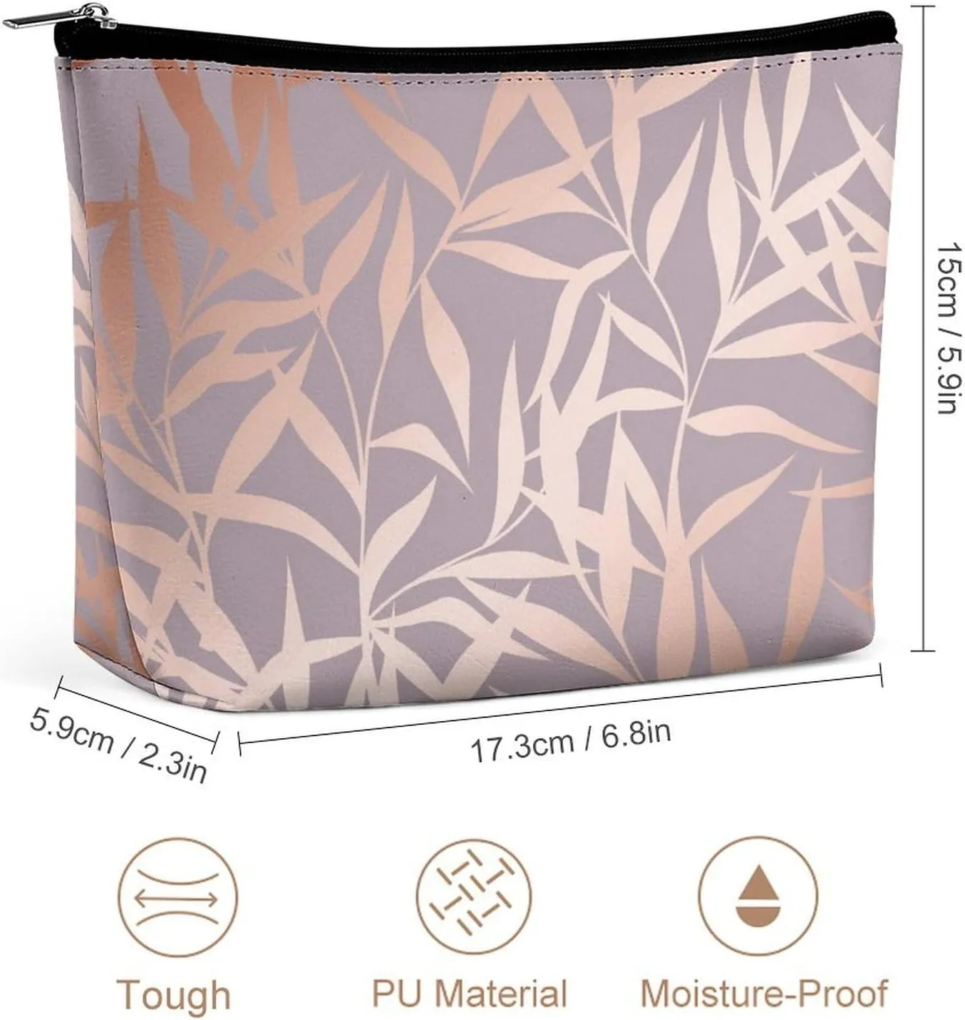 Women PU Leather Cosmetic Bag, Makeup Case Purse Holder Zipper Pouch Handbag Organizer Toiletry Storage 6.8x5.9x2.3 in
