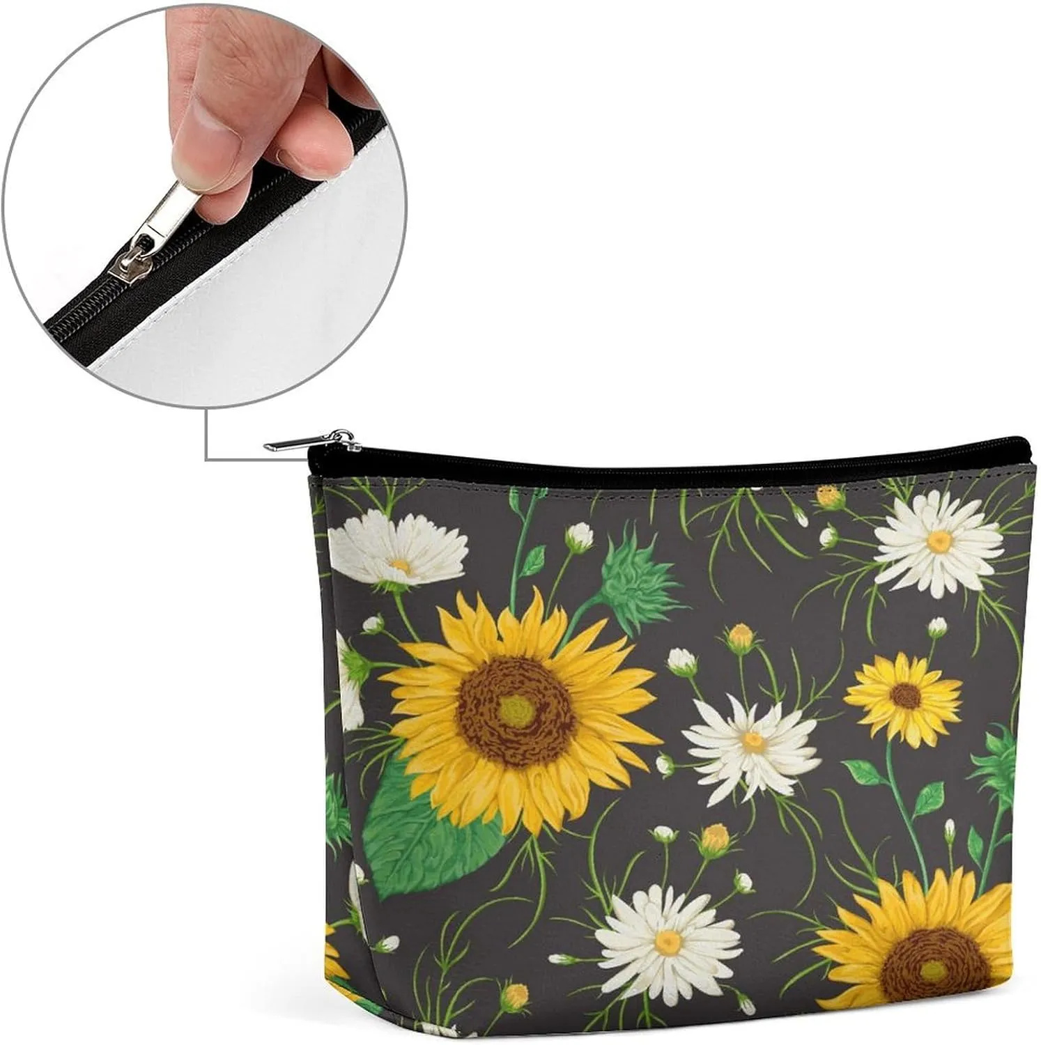 Women PU Leather Cosmetic Bag, Makeup Case Purse Holder Zipper Pouch Handbag Organizer Toiletry Storage 6.8x5.9x2.3 in