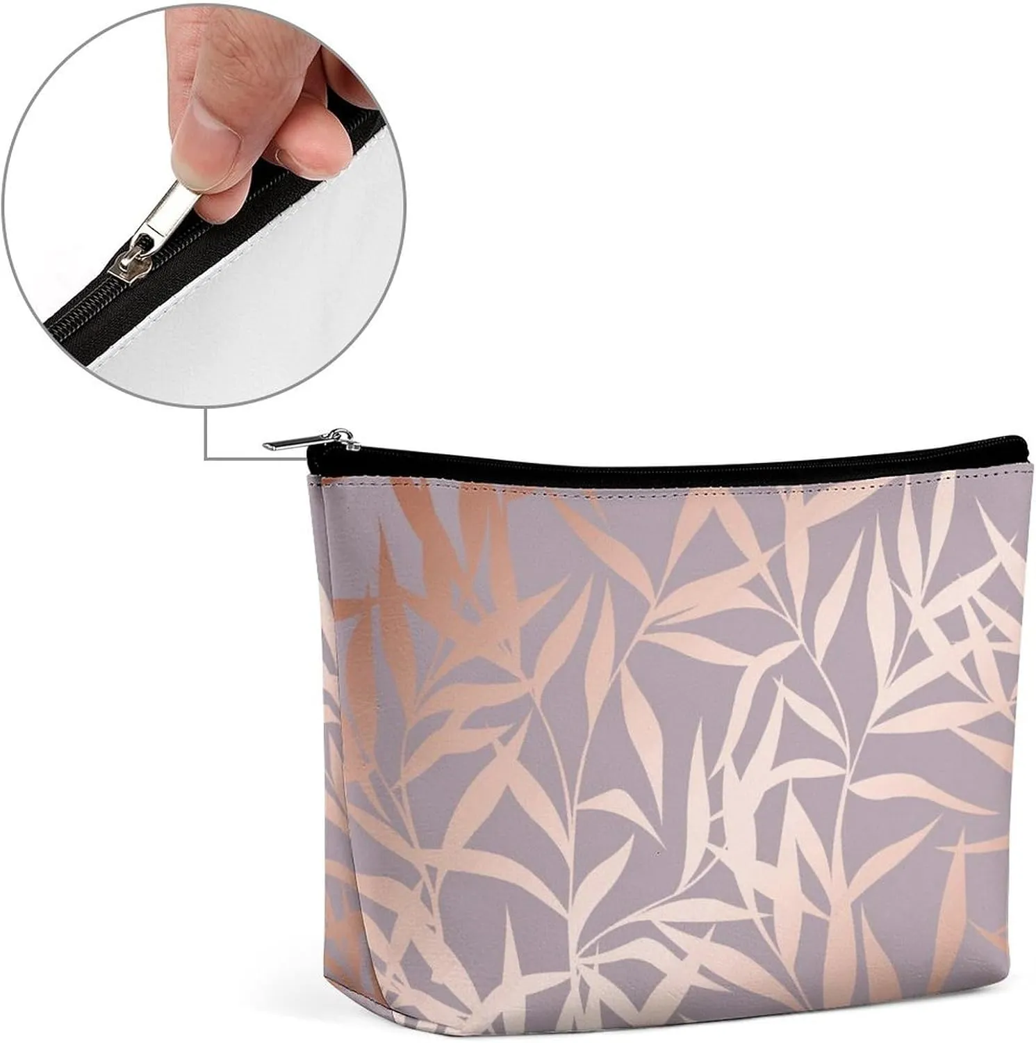 Women PU Leather Cosmetic Bag, Makeup Case Purse Holder Zipper Pouch Handbag Organizer Toiletry Storage 6.8x5.9x2.3 in