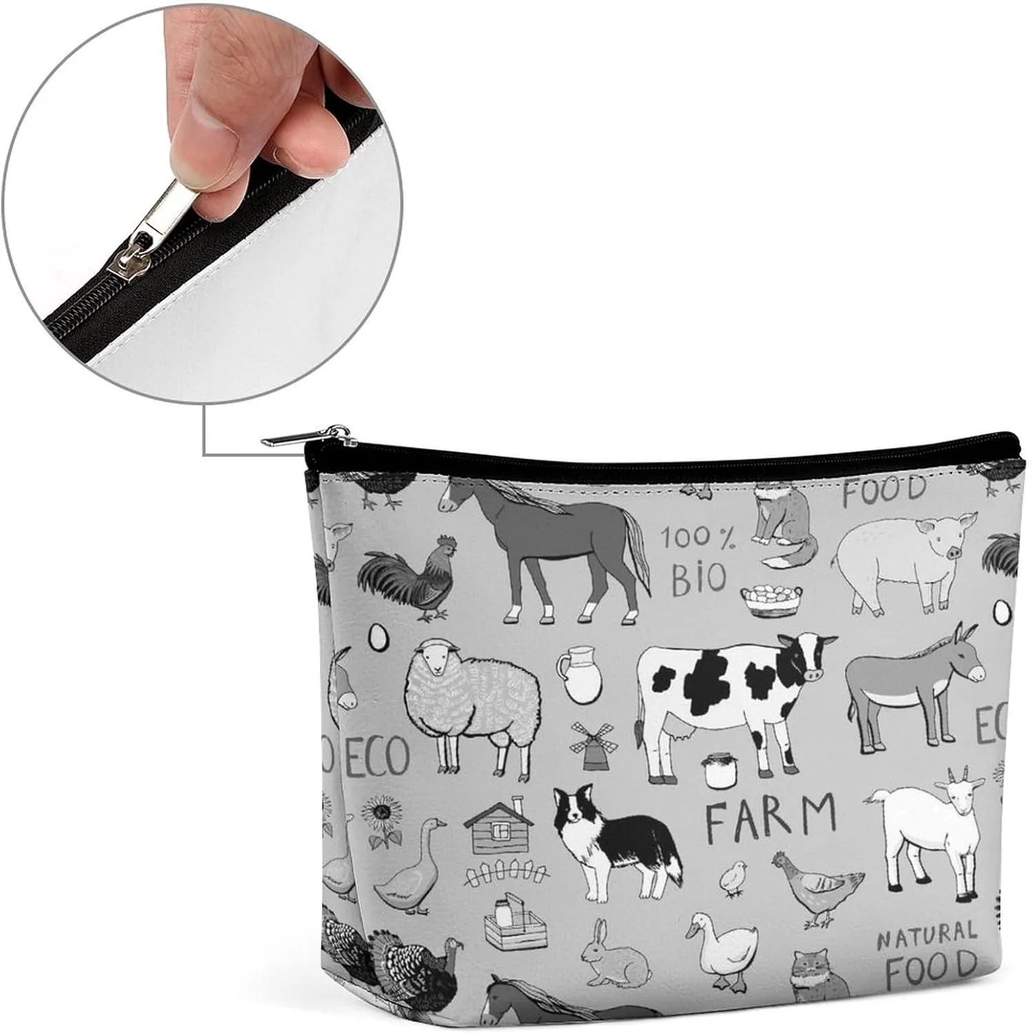 Women PU Leather Cosmetic Bag, Makeup Case Purse Holder Zipper Pouch Handbag Organizer Toiletry Storage 6.8x5.9x2.3 in