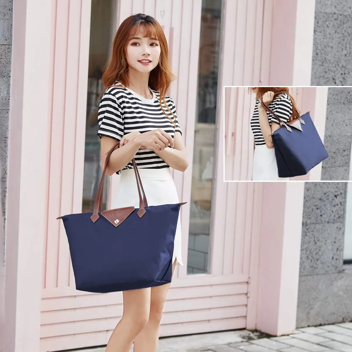 Women Tote Bag,Stylish Waterproof Nylon Ladies Shoulder Bag, Folding Beach Travel Bag for Work,Shopping, Large