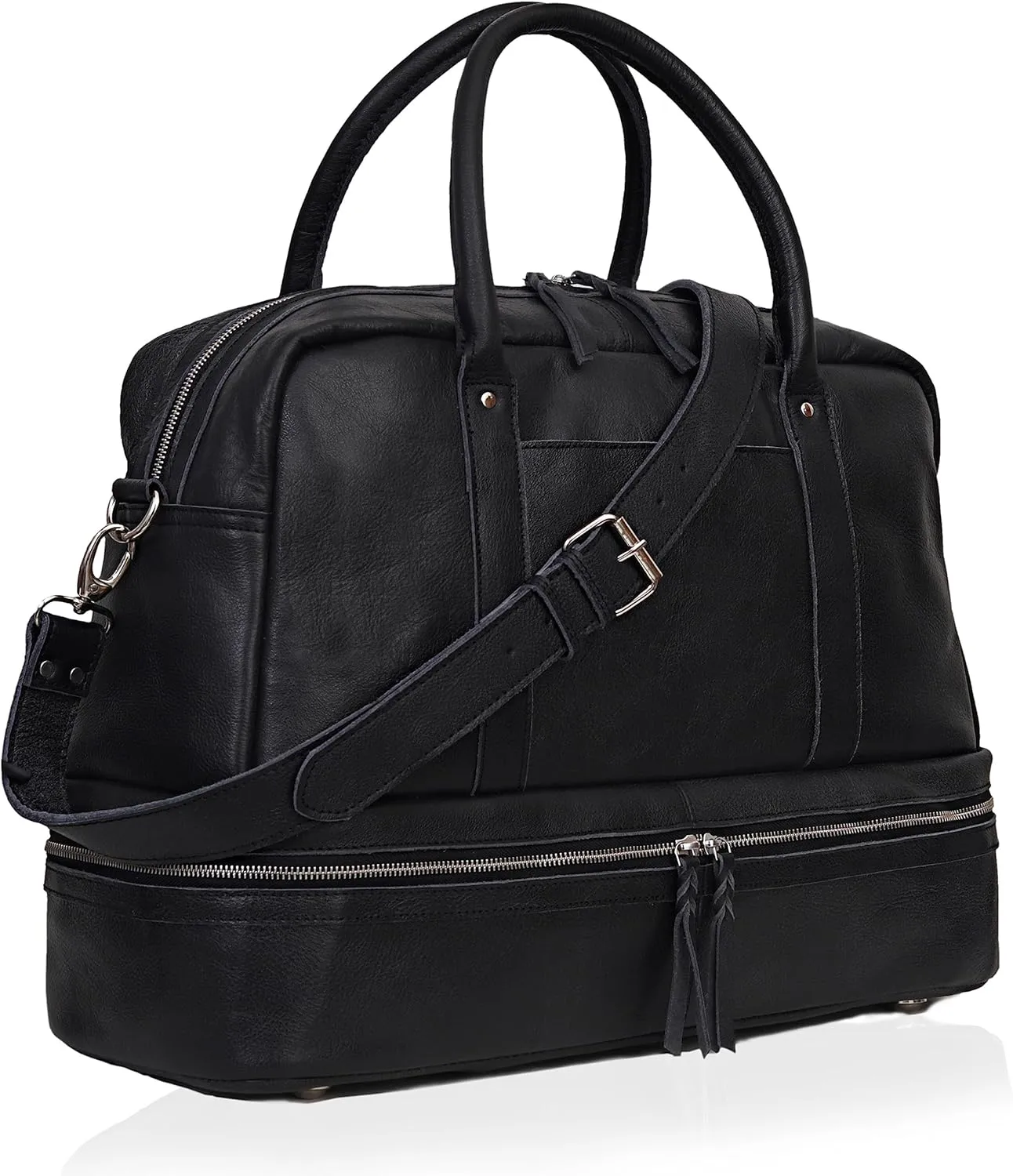 Women Weekender Women Travel Duffle Bag for Work Overnight 20 Inch Black Leather Shoulder Strap Zipper Packable Flight Essential Travel Friendly with Shoe Compartment Best Gift for Wife Cureo