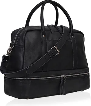 Women Weekender Women Travel Duffle Bag for Work Overnight 20 Inch Black Leather Shoulder Strap Zipper Packable Flight Essential Travel Friendly with Shoe Compartment Best Gift for Wife Cureo