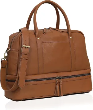 Women Weekender Women Travel Duffle Bag for Work Overnight Carry on Gym 20 Inch Brown Leather Shoulder Strap Packable Flight Essential Travel Friendly with Shoe Compartment Best Gift for Wife Cureo