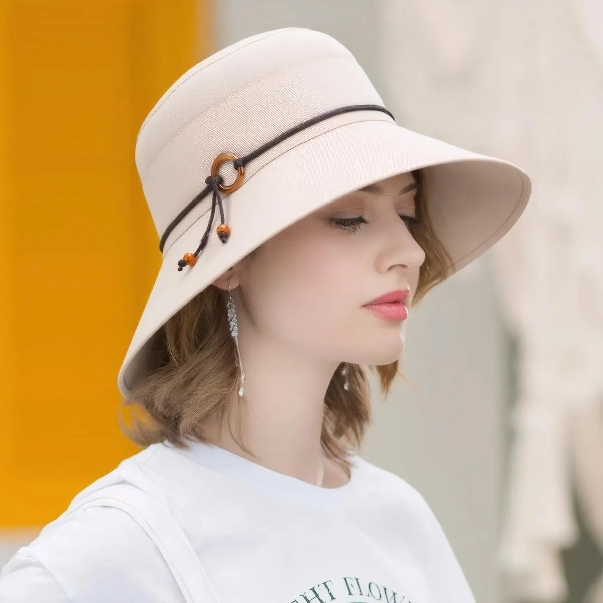 Womens Foldable Shapeable Brim Sun Hat UPF 50  Cotton Wide Brim Beach Adjustable Chin Strap Hat Sun Protection Cap