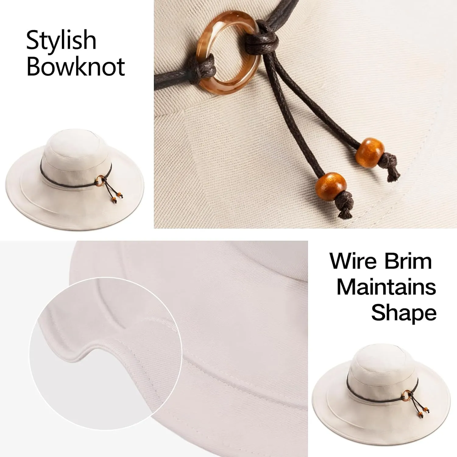 Womens Foldable Shapeable Brim Sun Hat UPF 50  Cotton Wide Brim Beach Adjustable Chin Strap Hat Sun Protection Cap