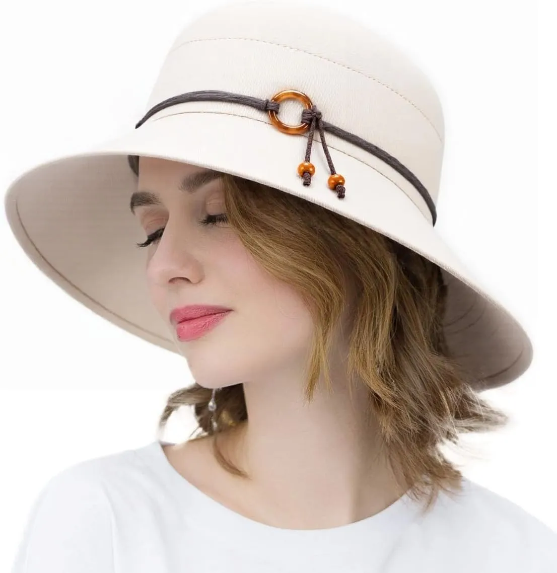 Womens Foldable Shapeable Brim Sun Hat UPF 50  Cotton Wide Brim Beach Adjustable Chin Strap Hat Sun Protection Cap