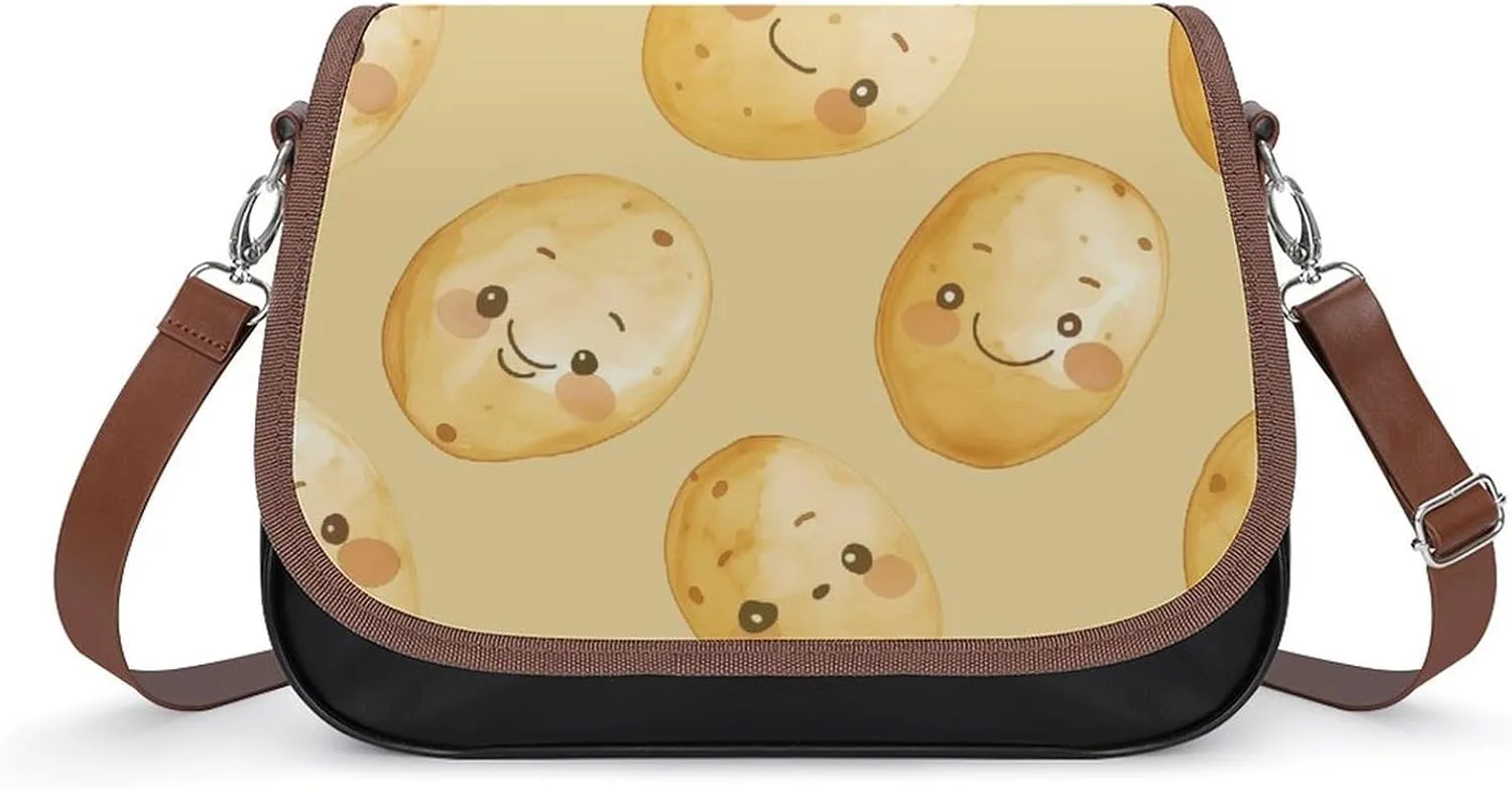 Women's Handbag Cute Potato Patterns Satchel Bag Leather Crossbody Bag Waterproof Messenger Bag