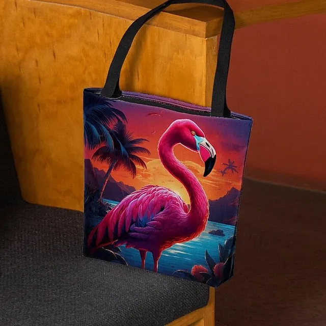 Women's Tote Shoulder Bag Canvas Tote Bag Polyester Shopping Daily Holiday Print Large Capacity Foldable Lightweight Flamingo Light Red Blue Fuchsia