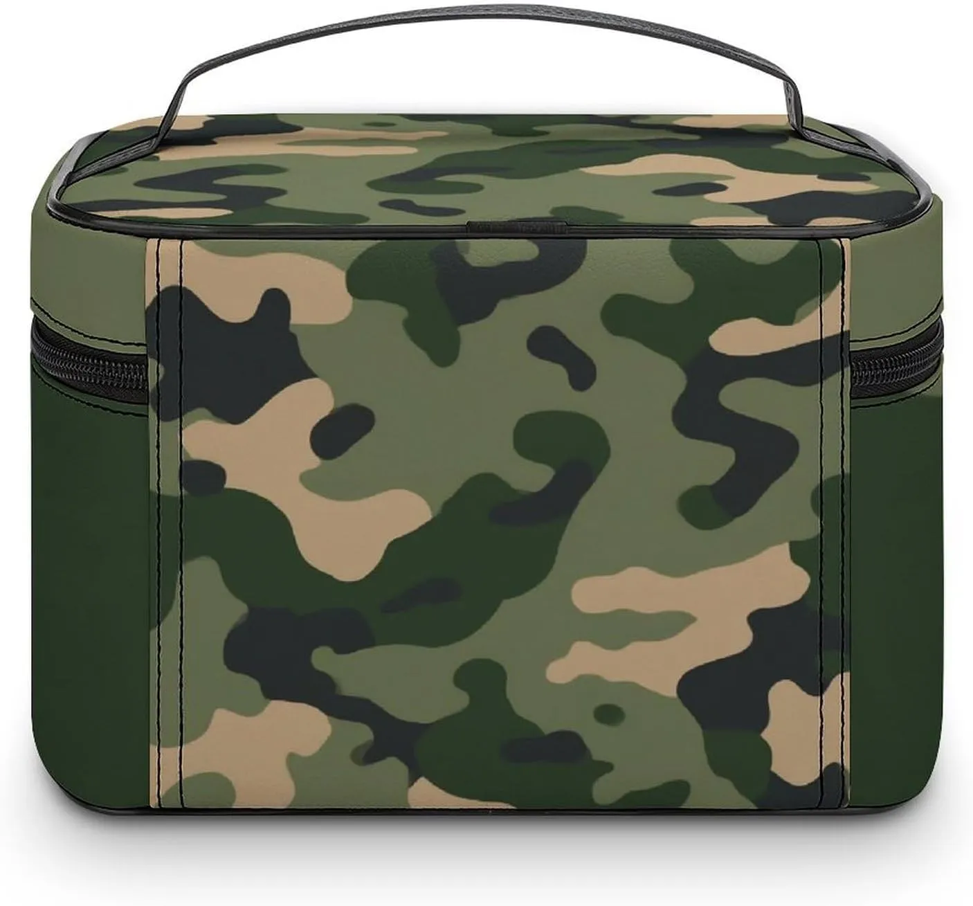 Womens Travel Makeup Bag, Waterproof Cosmetic Organizer Case Green Camouflage Army Camo Toiletry Storage Bag with Zipper Mesh Pouch