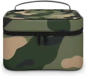 Womens Travel Makeup Bag, Waterproof Cosmetic Organizer Case Green Camouflage Army Camo Toiletry Storage Bag with Zipper Mesh Pouch