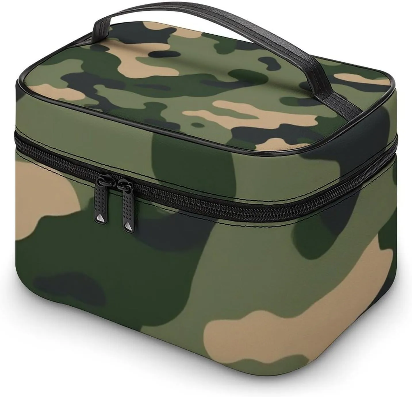 Womens Travel Makeup Bag, Waterproof Cosmetic Organizer Case Green Camouflage Army Camo Toiletry Storage Bag with Zipper Mesh Pouch