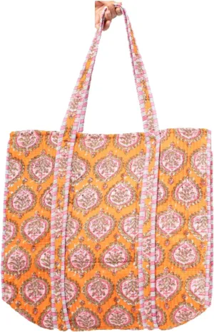 Women's Unique Quilted Large Cotton Fabric Tote Bag Travel Grocery Shopping Weekend Trips with Inside Pocket