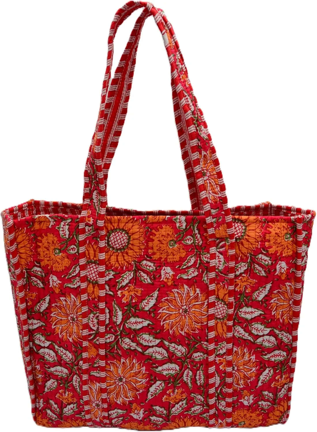 Women's Unique Quilted Large Cotton Fabric Tote Bag Travel Grocery Shopping Weekend Trips with Inside Pocket