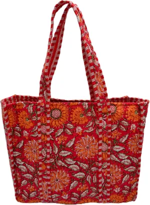 Women's Unique Quilted Large Cotton Fabric Tote Bag Travel Grocery Shopping Weekend Trips with Inside Pocket