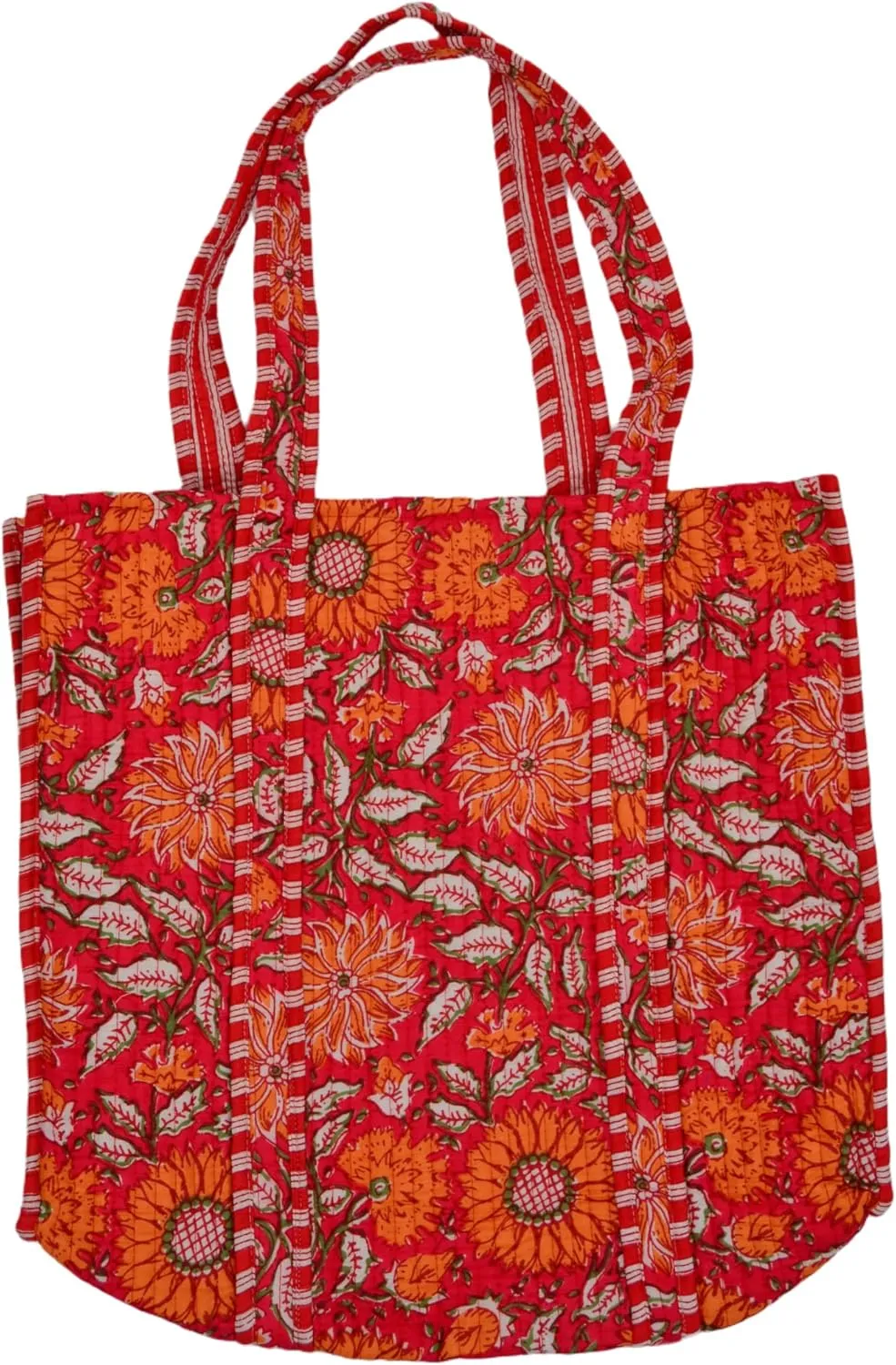 Women's Unique Quilted Large Cotton Fabric Tote Bag Travel Grocery Shopping Weekend Trips with Inside Pocket
