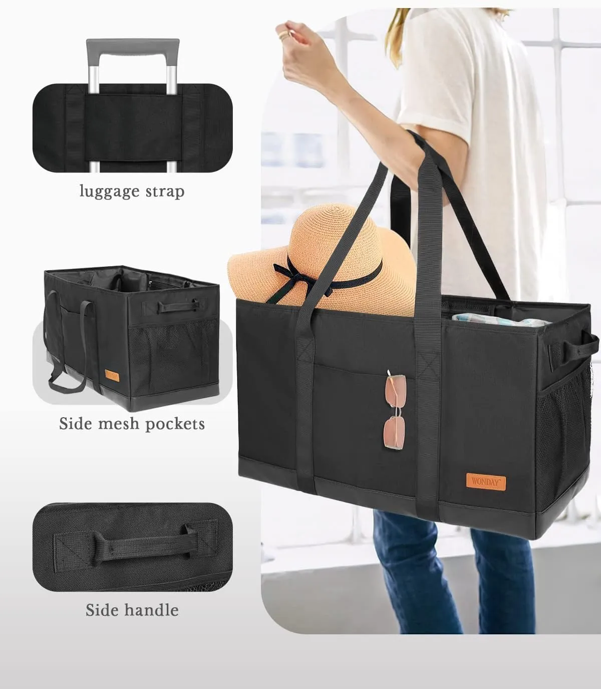 WONDAY Standing Extra Large Reusable Grocery Bag Carrier with Handle, Thirty One Utility Tote Foldable for Shopping and Beach
