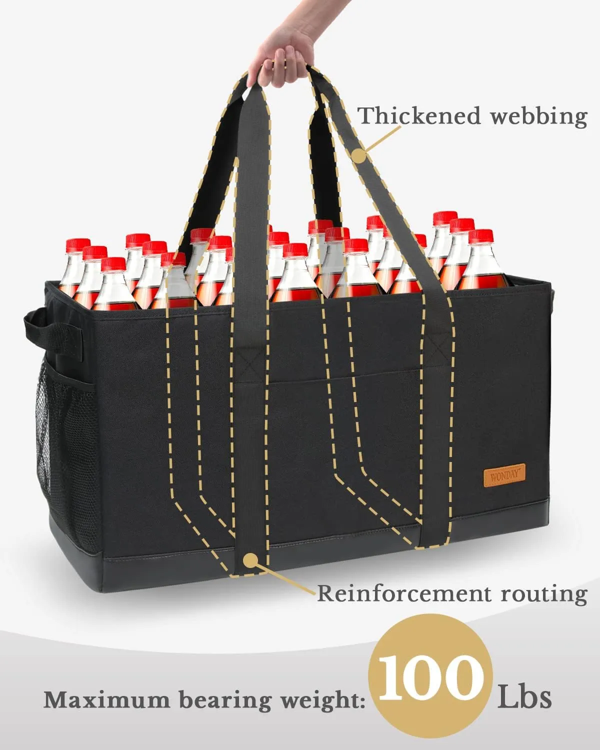 WONDAY Standing Extra Large Reusable Grocery Bag Carrier with Handle, Thirty One Utility Tote Foldable for Shopping and Beach