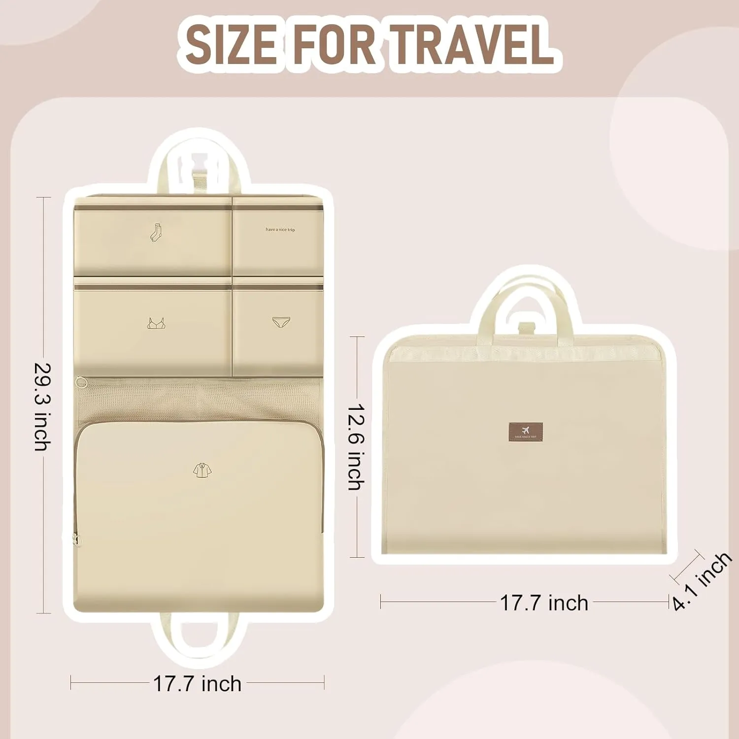 WOOMADA Packing Cubes for Suitcases, Hanging Travel Organizer Bags, Multifunctional compartment Luggage Organizer Bags for Clothes, Underwear, and Accessories(Beige)