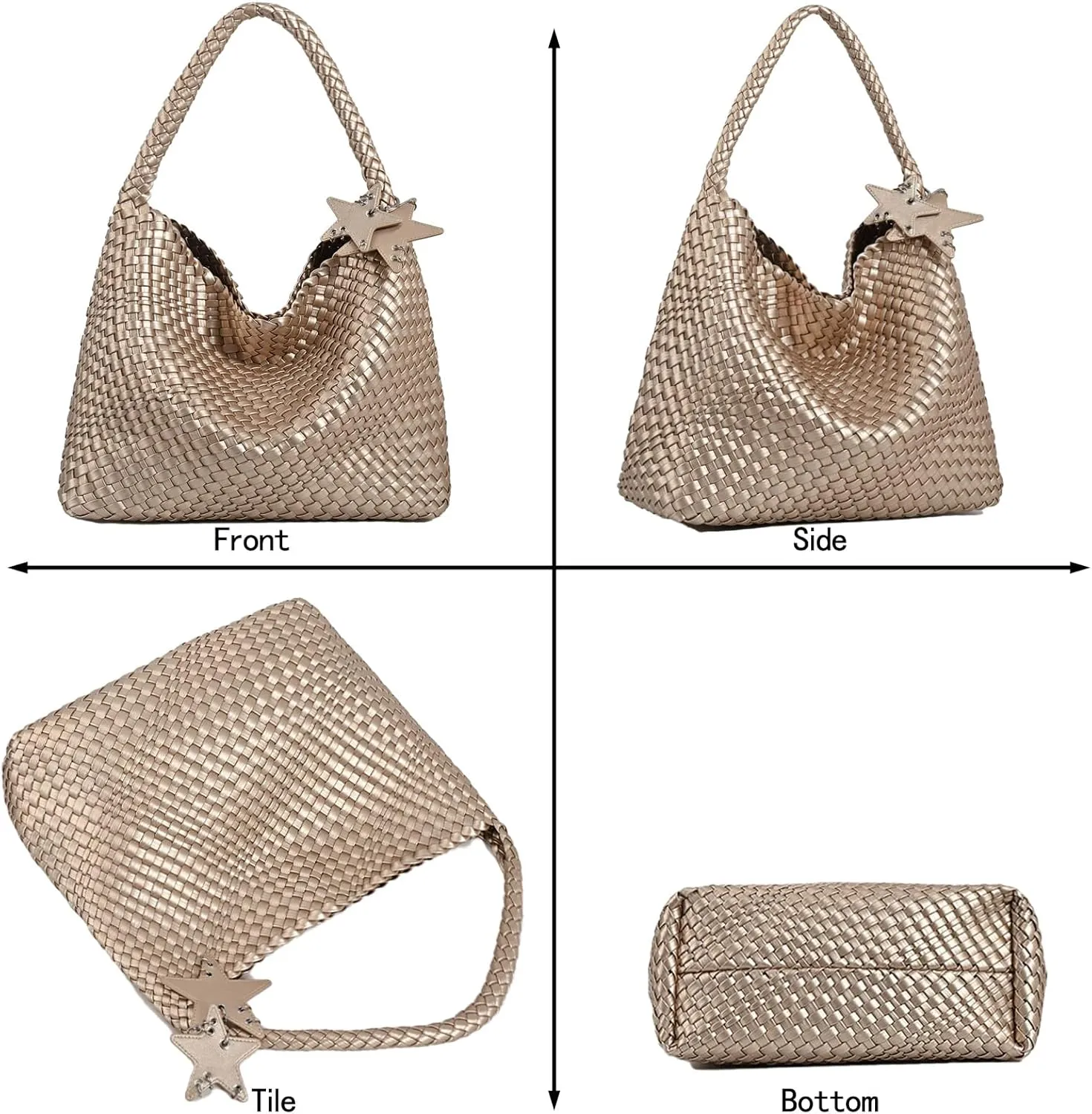 Woven Tote Bag for Women, Shoulder Handbags, Beach Hobo, Handwoven Satchel Underarm Bag, Top-Handle Bag With Purses