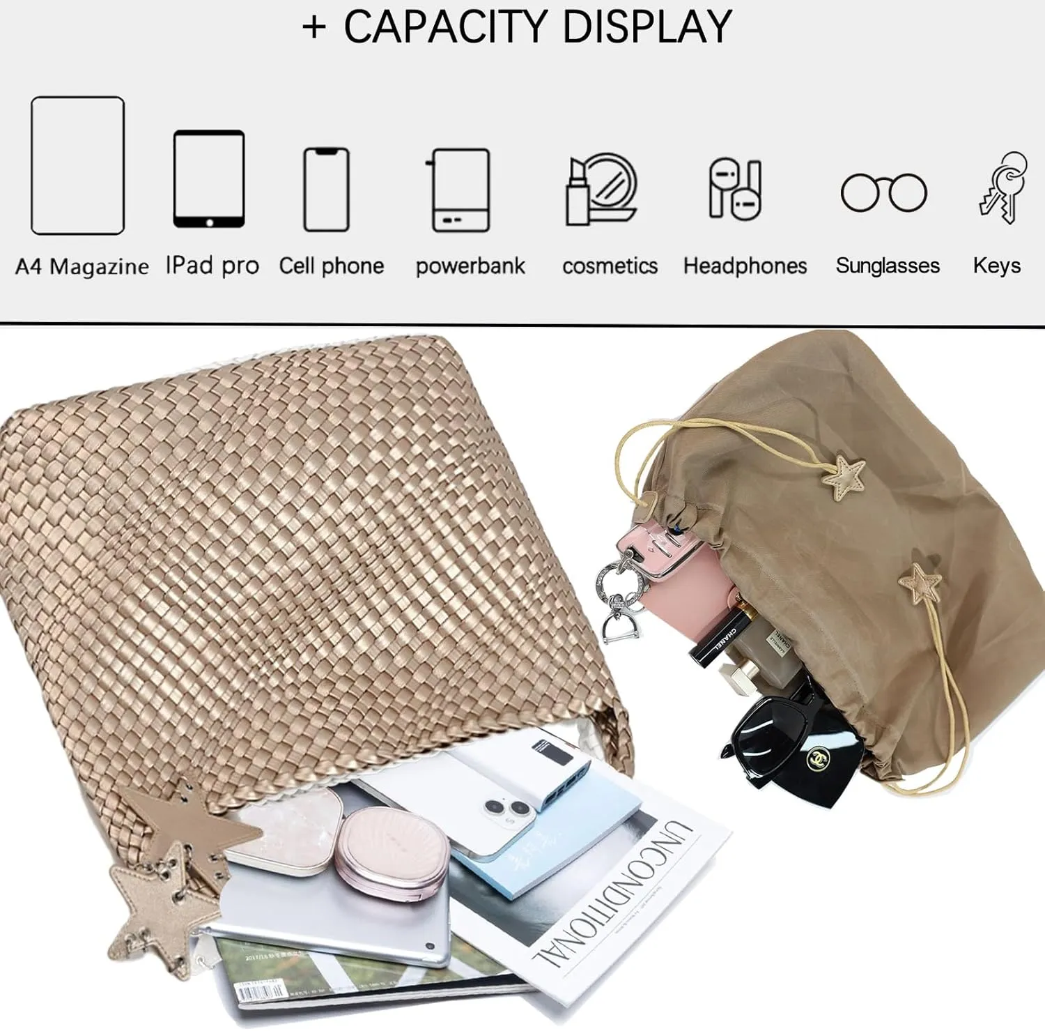 Woven Tote Bag for Women, Shoulder Handbags, Beach Hobo, Handwoven Satchel Underarm Bag, Top-Handle Bag With Purses