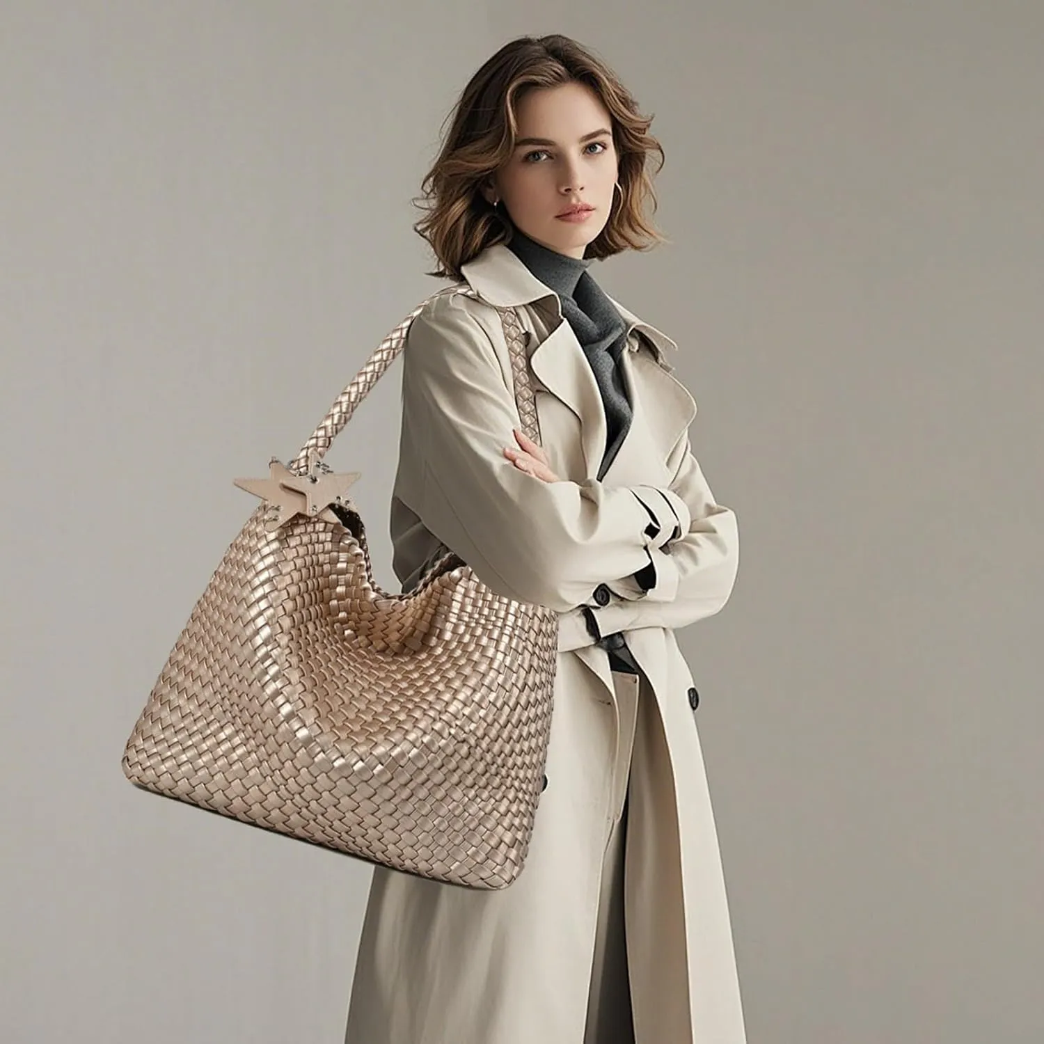 Woven Tote Bag for Women, Shoulder Handbags, Beach Hobo, Handwoven Satchel Underarm Bag, Top-Handle Bag With Purses