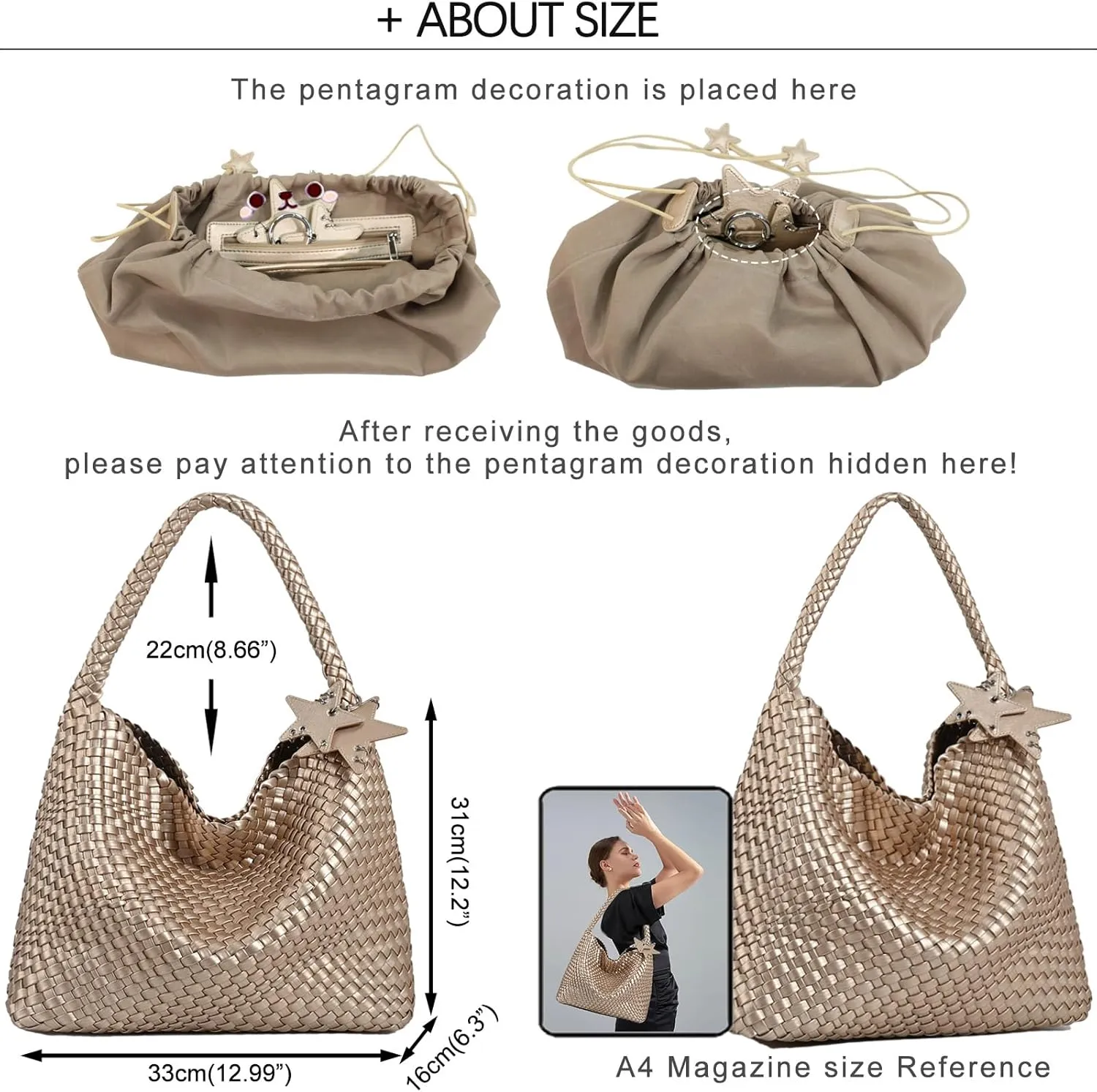 Woven Tote Bag for Women, Shoulder Handbags, Beach Hobo, Handwoven Satchel Underarm Bag, Top-Handle Bag With Purses