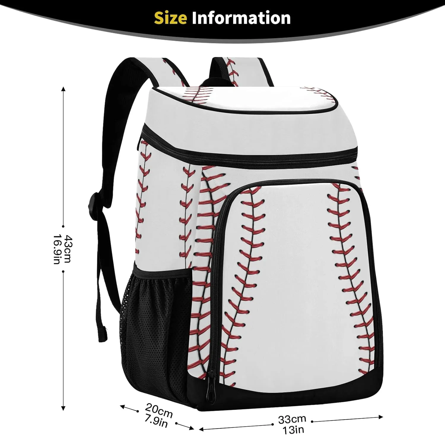 xigua Sport Stripe Baseball Cooler Backpack Leakproof Large Capacity Insulated Backpack Cooler Bag Lunch Bag for Work/Hiking/Camping/Beach/Fishing
