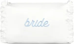 xo, Fetti White Satin Bride Cosmetic Bag | Bachelorette Party Decorations, Bride To Be Purse, Bridal Shower Accessory, GRWM Makeup Bag