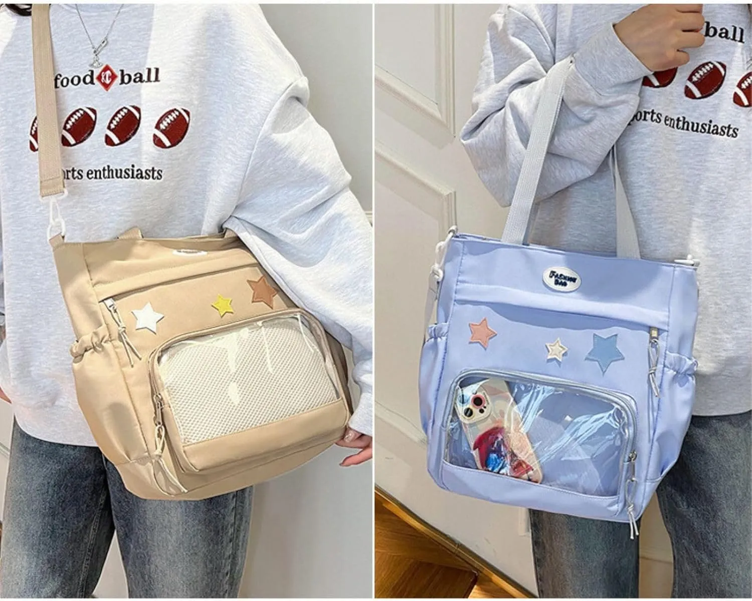 Y2k Star Ita Bag,Cute Messenger Bag,Kawaii Pins Display Tote Shoulder Crossbody Purse For Women Girls