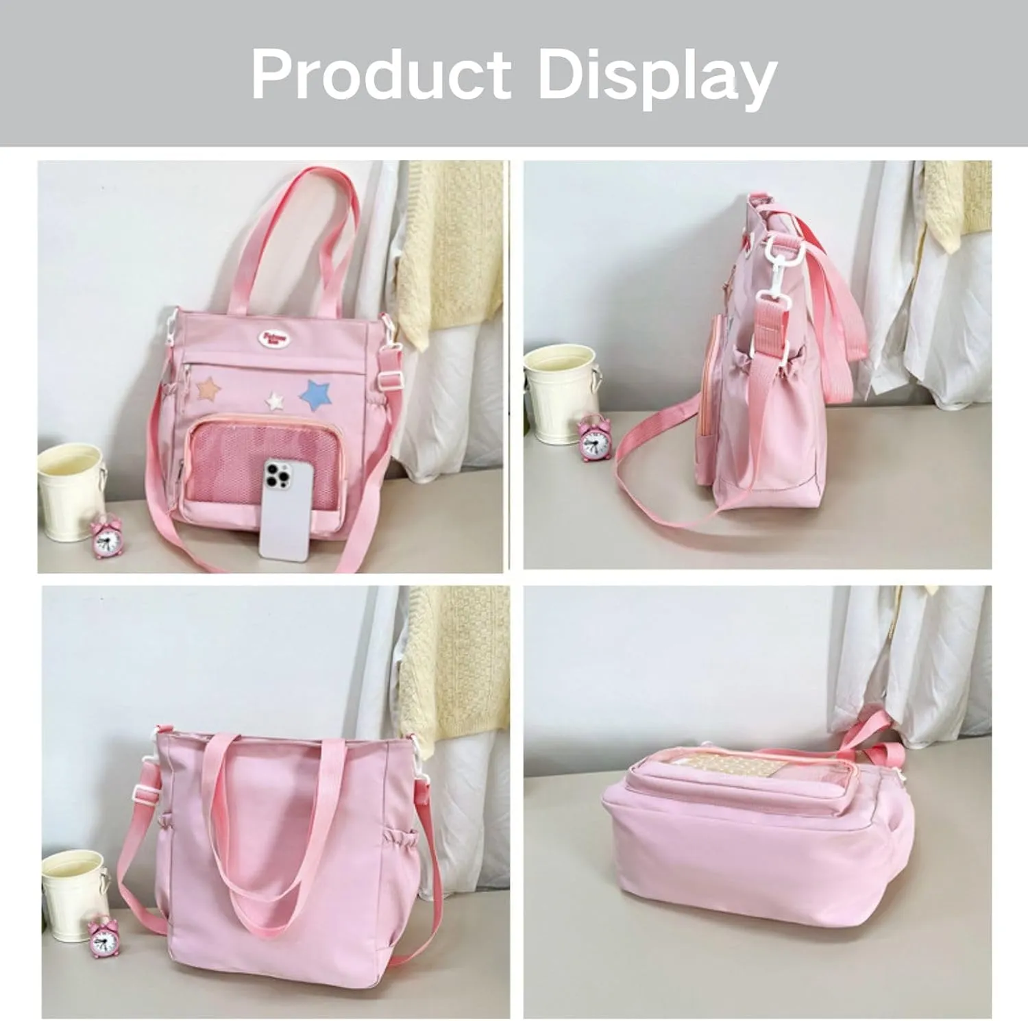 Y2k Star Ita Bag,Cute Messenger Bag,Kawaii Pins Display Tote Shoulder Crossbody Purse For Women Girls
