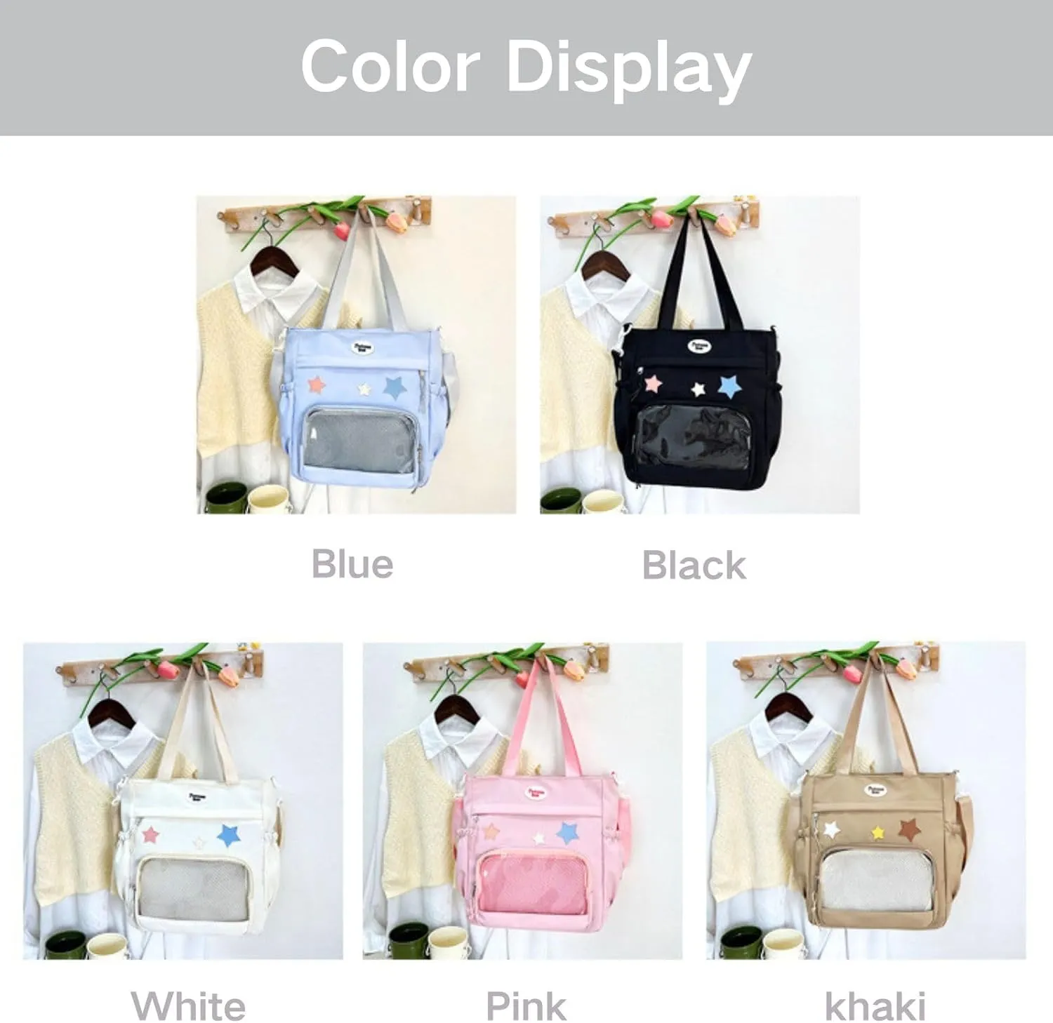 Y2k Star Ita Bag,Cute Messenger Bag,Kawaii Pins Display Tote Shoulder Crossbody Purse For Women Girls