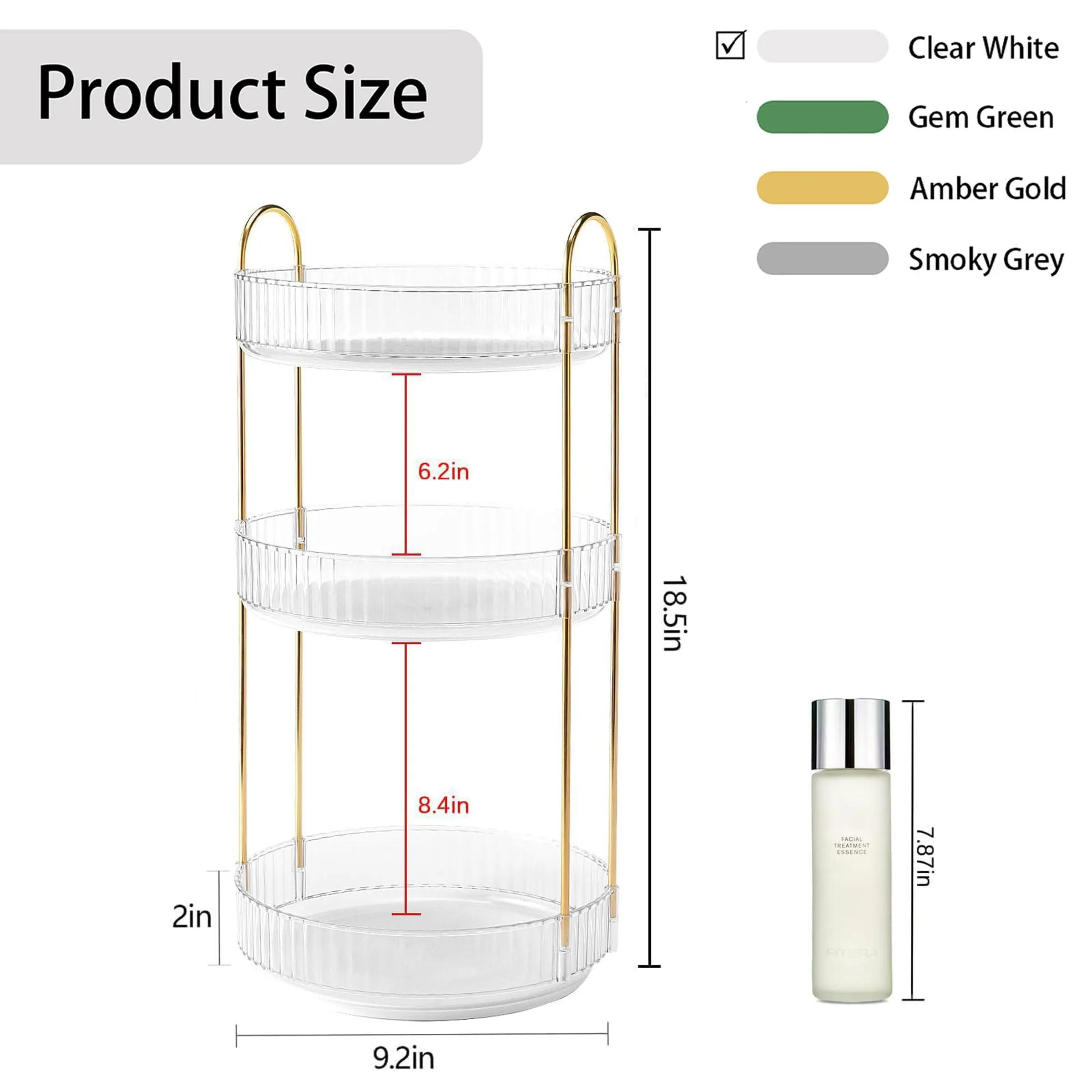 YCIA&DONE 360 Rotating Makeup Organizer and Storage for Vanity Countertop 3 Tiers, High Capacity Cosmetic Skincare Perfume Organizers for Dresser Bathroom Lazy Susan (Clear White)