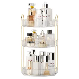 YCIA&DONE 360 Rotating Makeup Organizer and Storage for Vanity Countertop 3 Tiers, High Capacity Cosmetic Skincare Perfume Organizers for Dresser Bathroom Lazy Susan (Clear White)