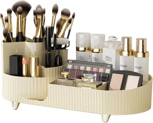 YCOCO Rotating Makeup Organizer,Large Capacity Cosmetic Display Cases,Can Hold 20 Makeup Brushes and Eyeliner,10 Lipsticks,8 Skincare Products,Makeup Brush Skincare Organizers Holder