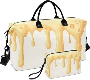 Yellow Cheese Dripping Cream Travel Duffel Bags Carry on Weekender Overnight Bag Large for Airplane with Toiletry Bag for Men Women
