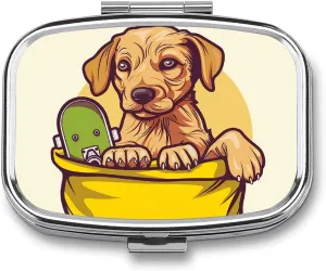 Yellow Grocery Bag Pill Box 2 Compartment Medicine Pill Case Portable Square Travel Pill Kit Vitamin Holder for Men Women