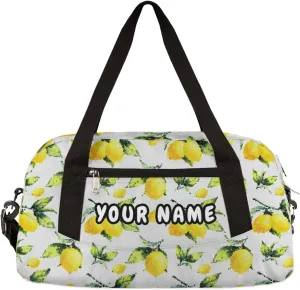 Yellow Lemon Leaves Personalized Kids Duffel Bag for Girls Boys, Lemon Customized Name Dance Bag Overnight Small Duffel Bag Carry On Weekend Sports Gym Travel Bag for School Practice Gymnastics Ballet